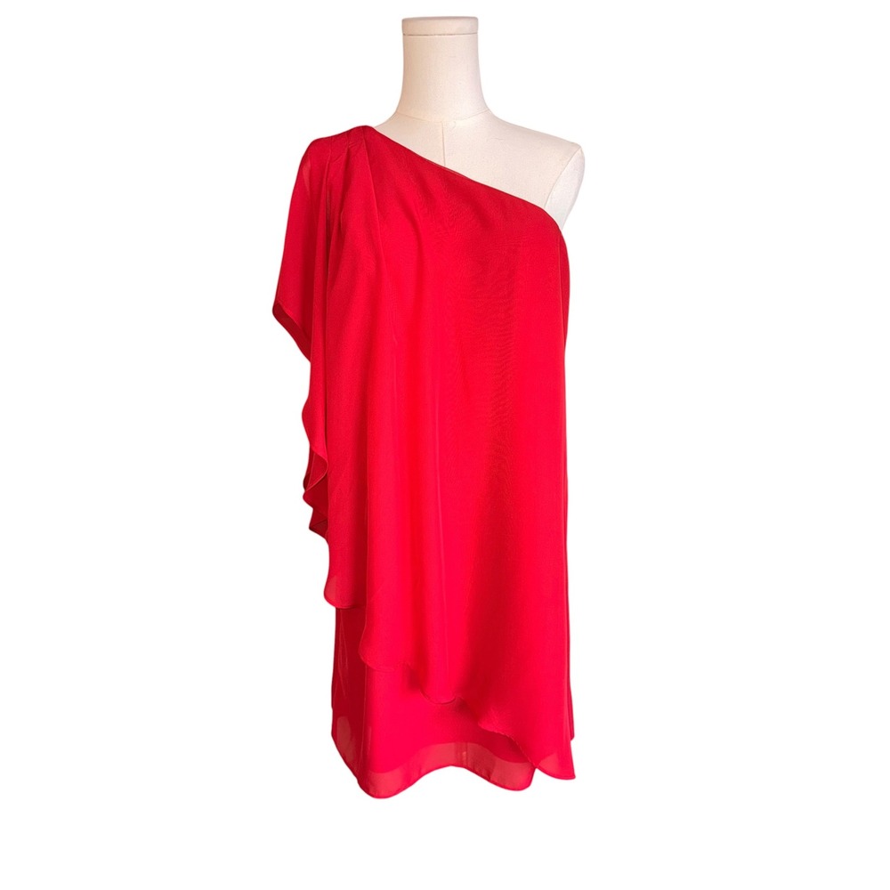 Cato Red One Shoulder Draped Asymmetrical Cocktail Mini Dress Womens Size Medium
